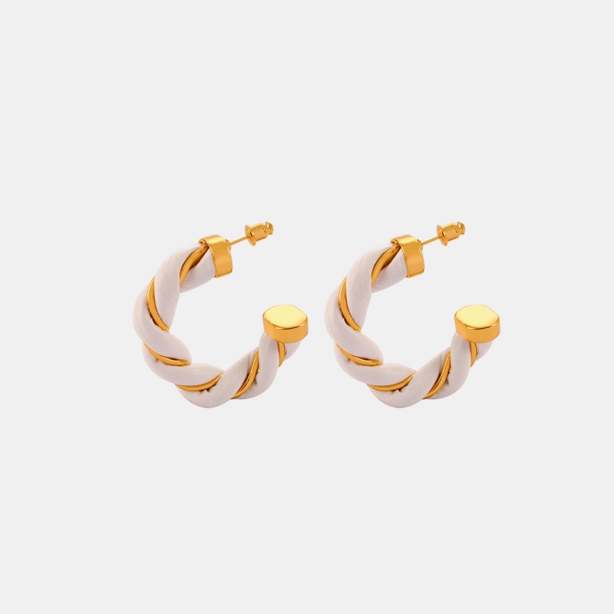 Beach Rose Co. - Gold Twisted Leather Rope C - Hoop Earrings