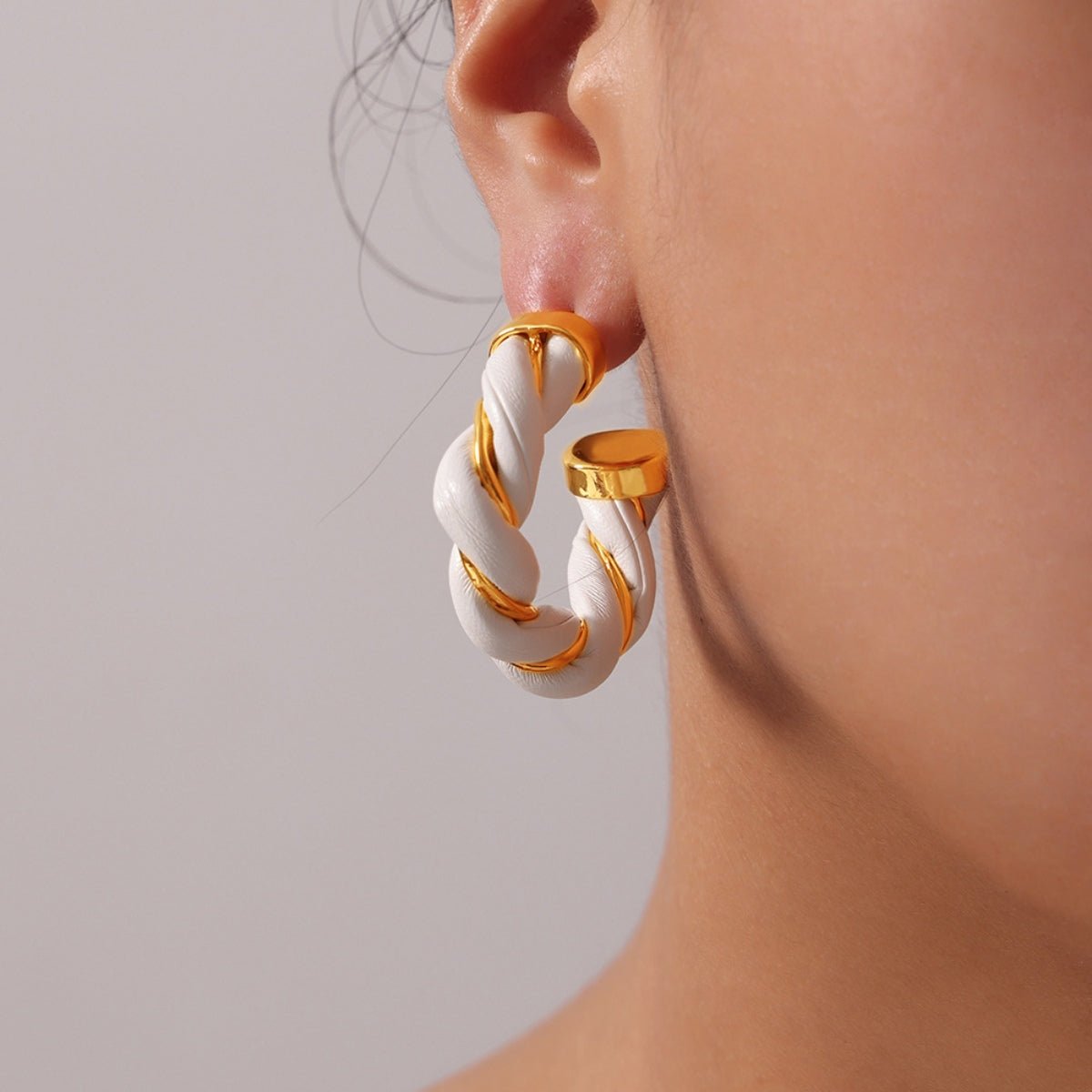 Beach Rose Co. - Gold Twisted Leather Rope C - Hoop Earrings