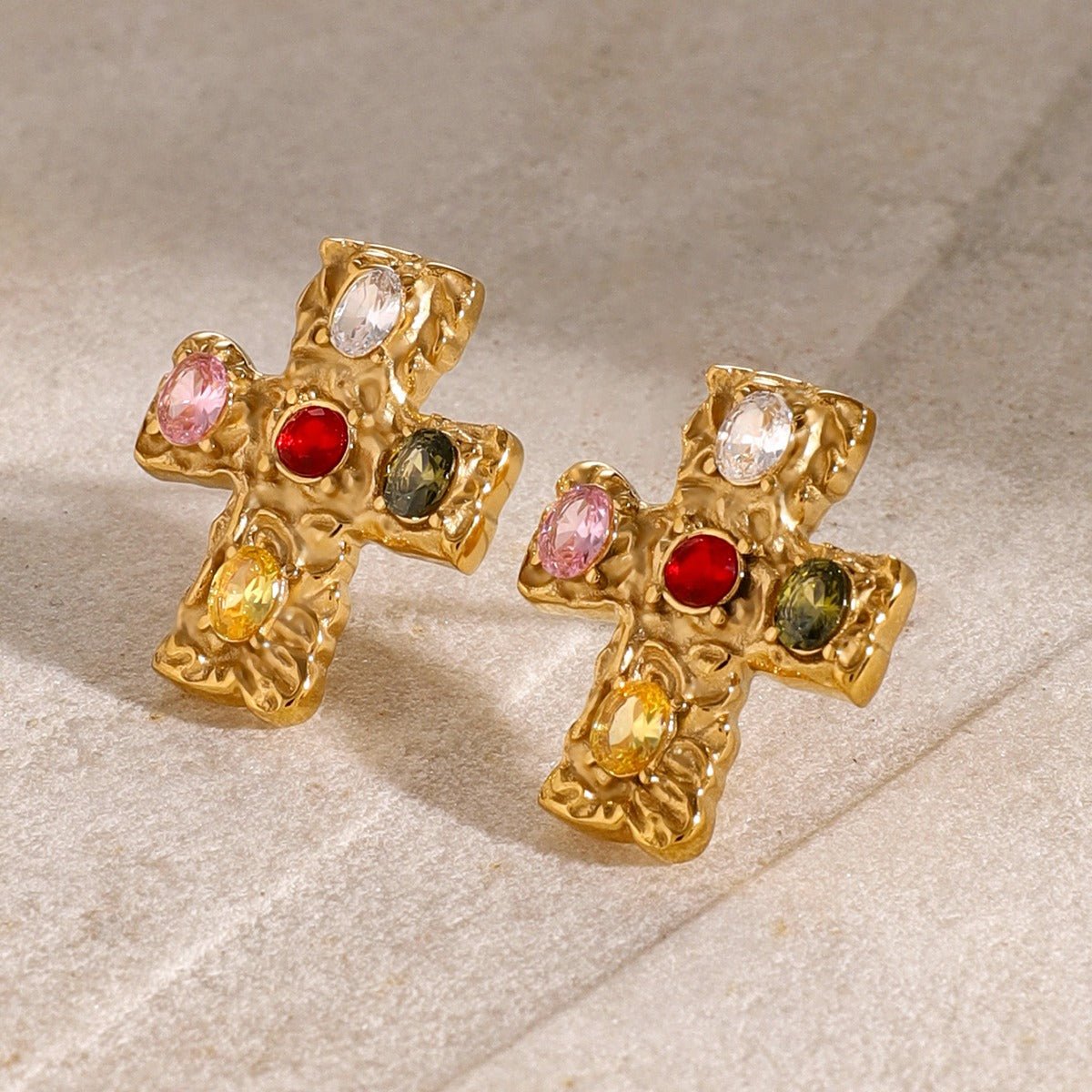 Beach Rose Co. - Gold Zircon Cross Earrings