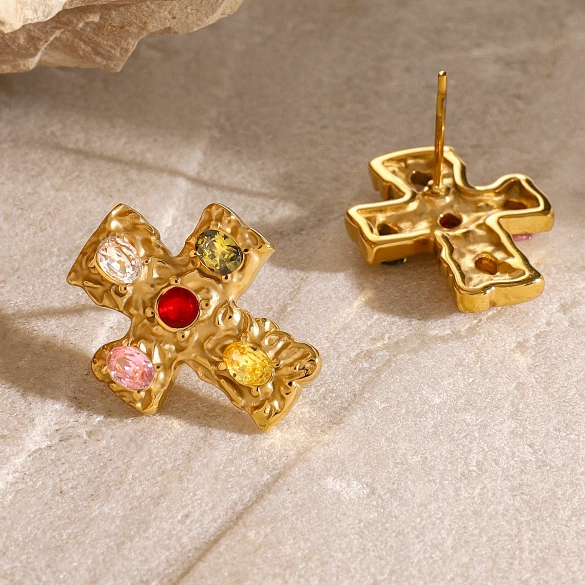 Beach Rose Co. - Gold Zircon Cross Earrings