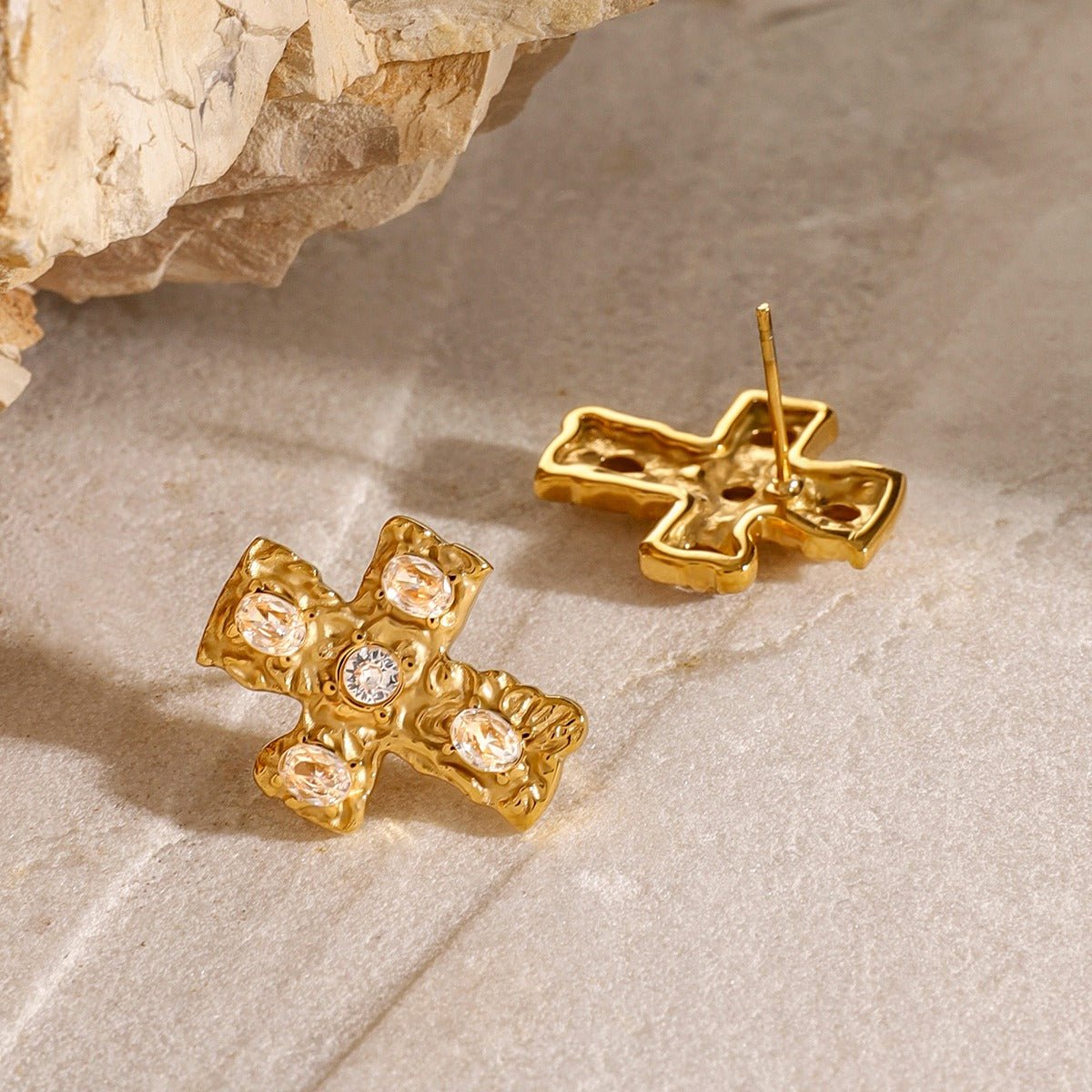 Beach Rose Co. - Gold Zircon Cross Earrings