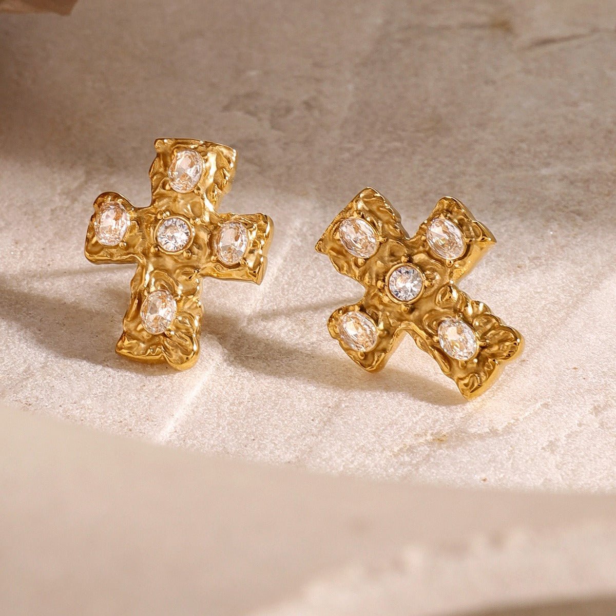 Beach Rose Co. - Gold Zircon Cross Earrings