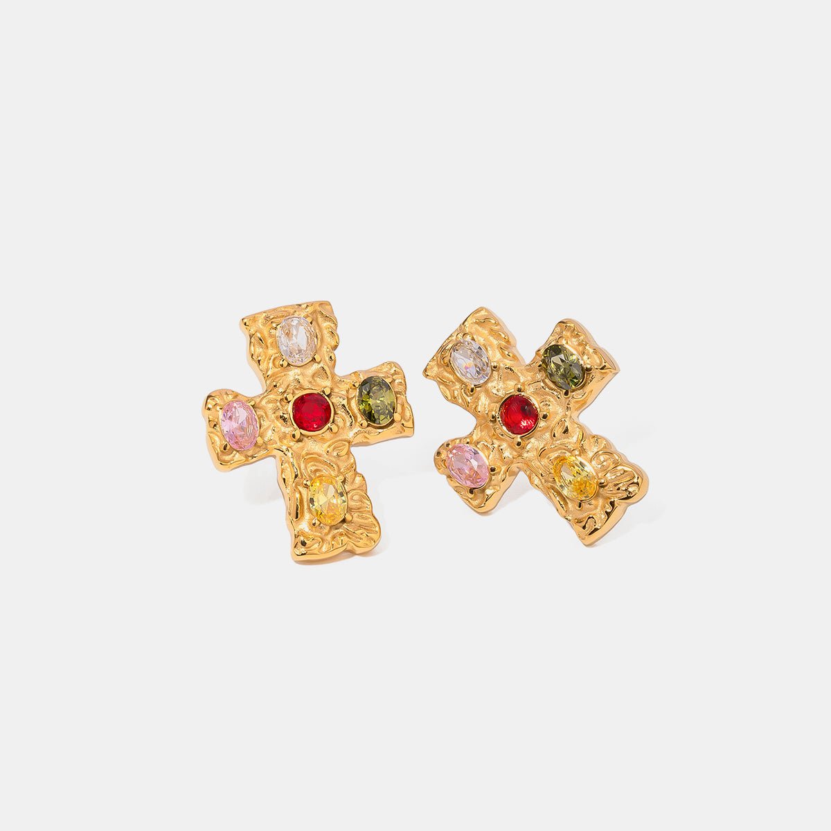 Beach Rose Co. - Gold Zircon Cross Earrings