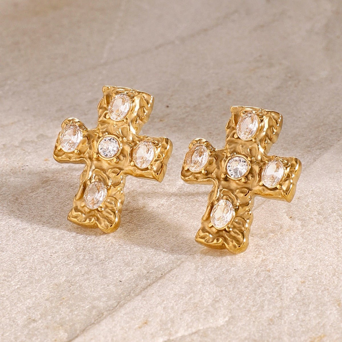 Beach Rose Co. - Gold Zircon Cross Earrings