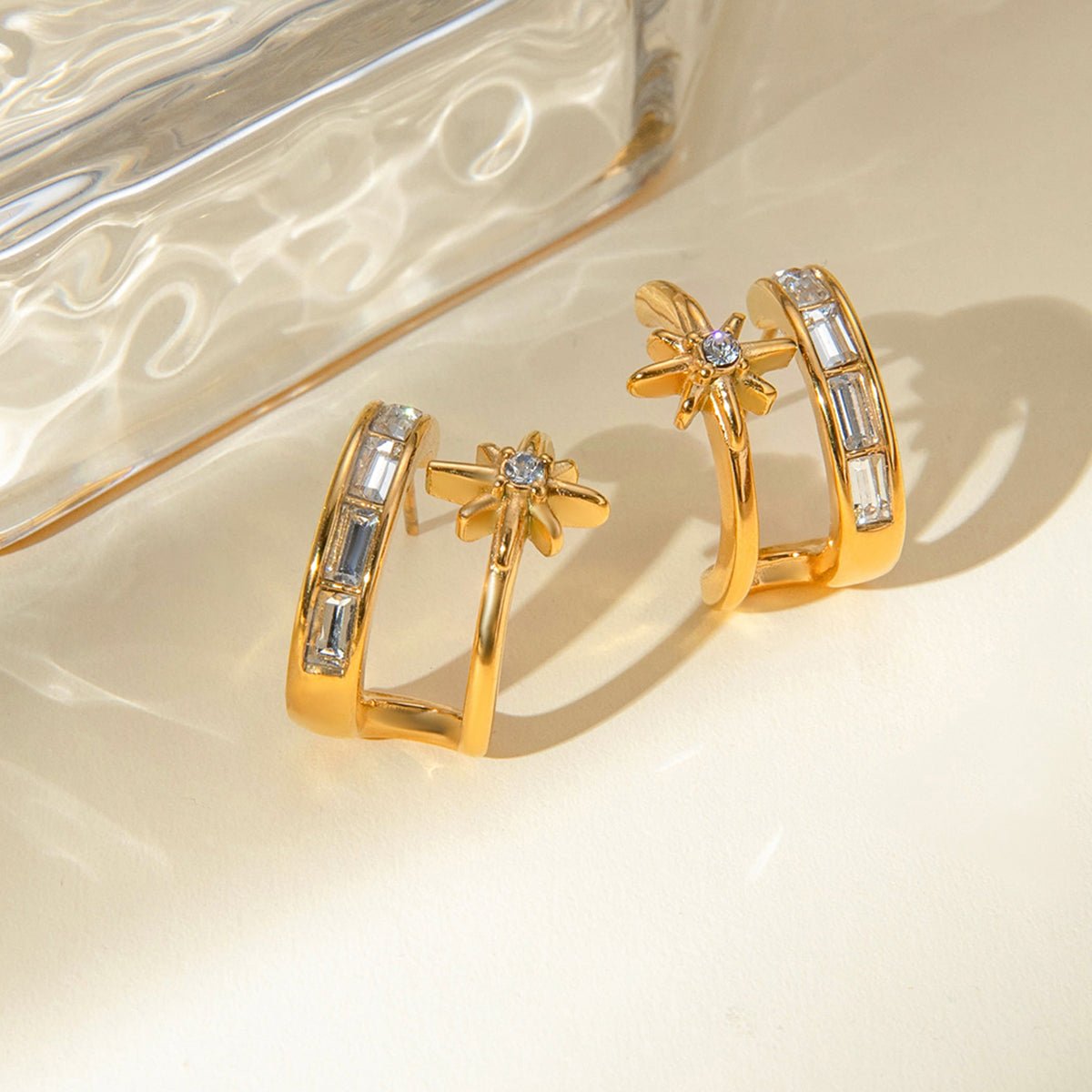 Beach Rose Co. - Gold Zircon Double C - Hoop Earrings