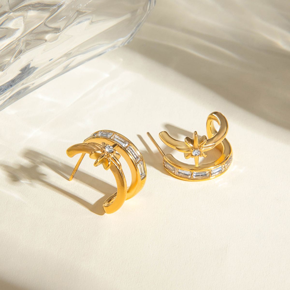 Beach Rose Co. - Gold Zircon Double C - Hoop Earrings