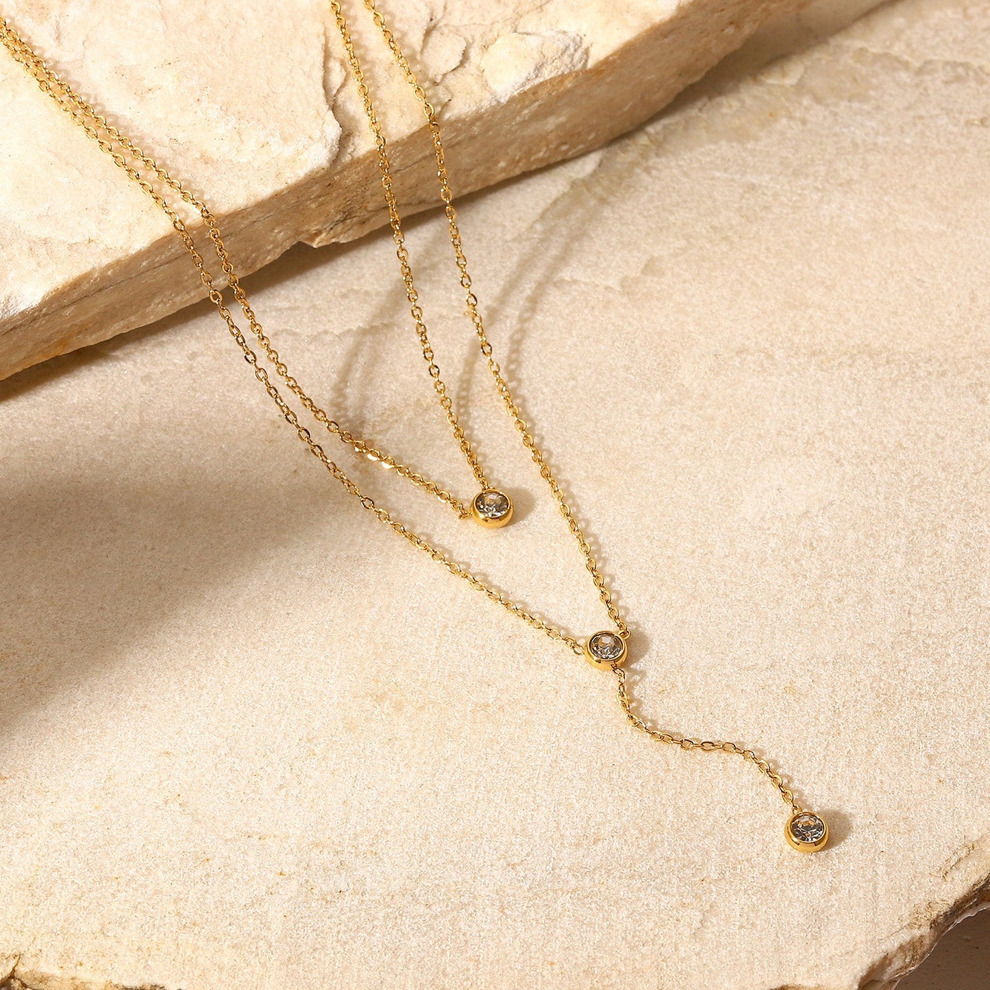 Beach Rose Co. - Gold Zircon Double - Layer Lariat Necklace