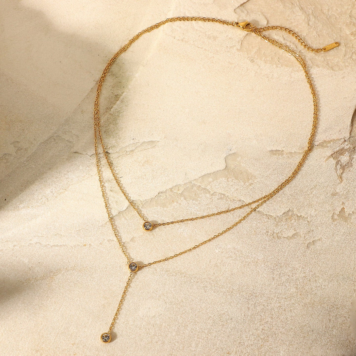 Beach Rose Co. - Gold Zircon Double - Layer Lariat Necklace