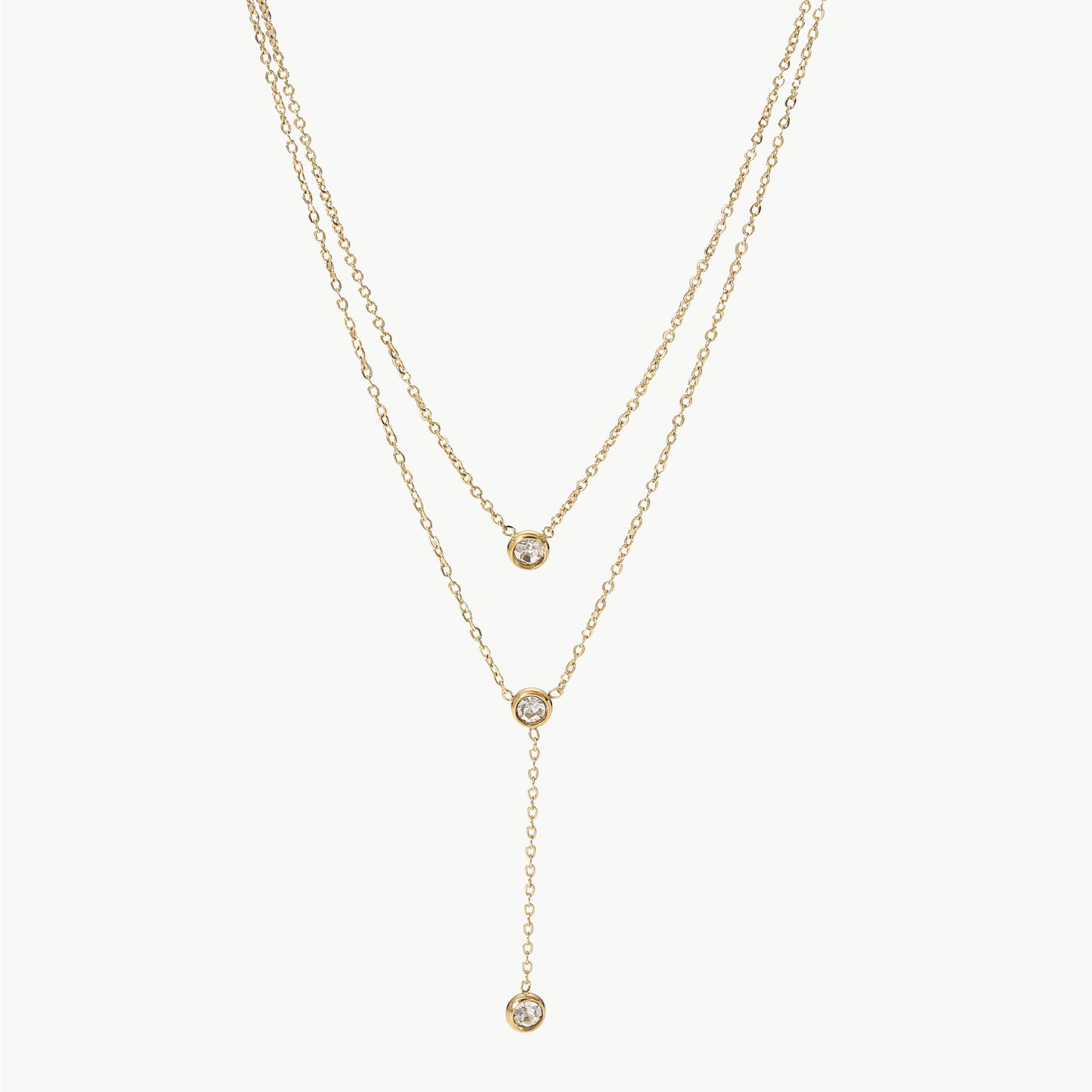 Beach Rose Co. - Gold Zircon Double - Layer Lariat Necklace