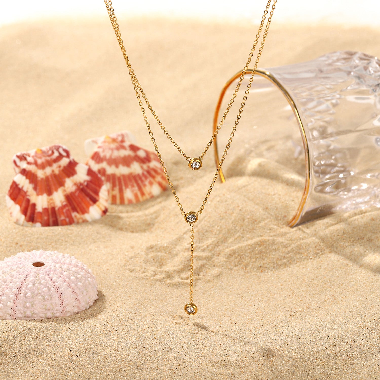 Beach Rose Co. - Gold Zircon Double - Layer Lariat Necklace