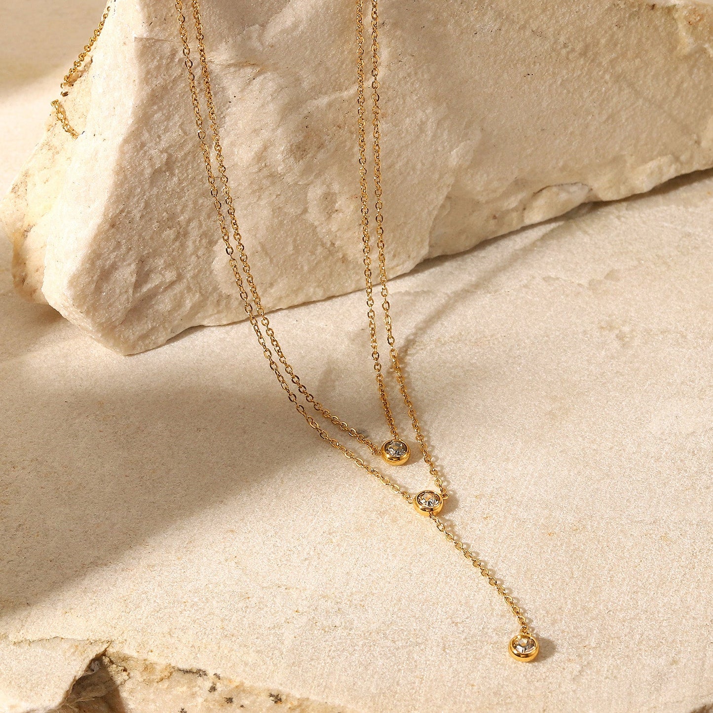 Beach Rose Co. - Gold Zircon Double - Layer Lariat Necklace