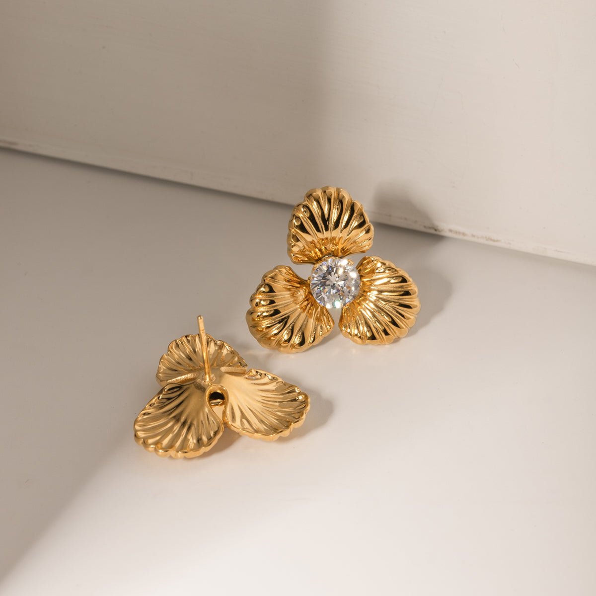 Beach Rose Co. - Gold Zircon Flower Shape Earrings