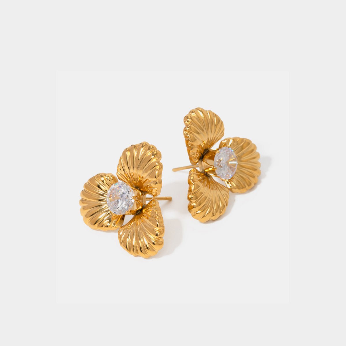 Beach Rose Co. - Gold Zircon Flower Shape Earrings