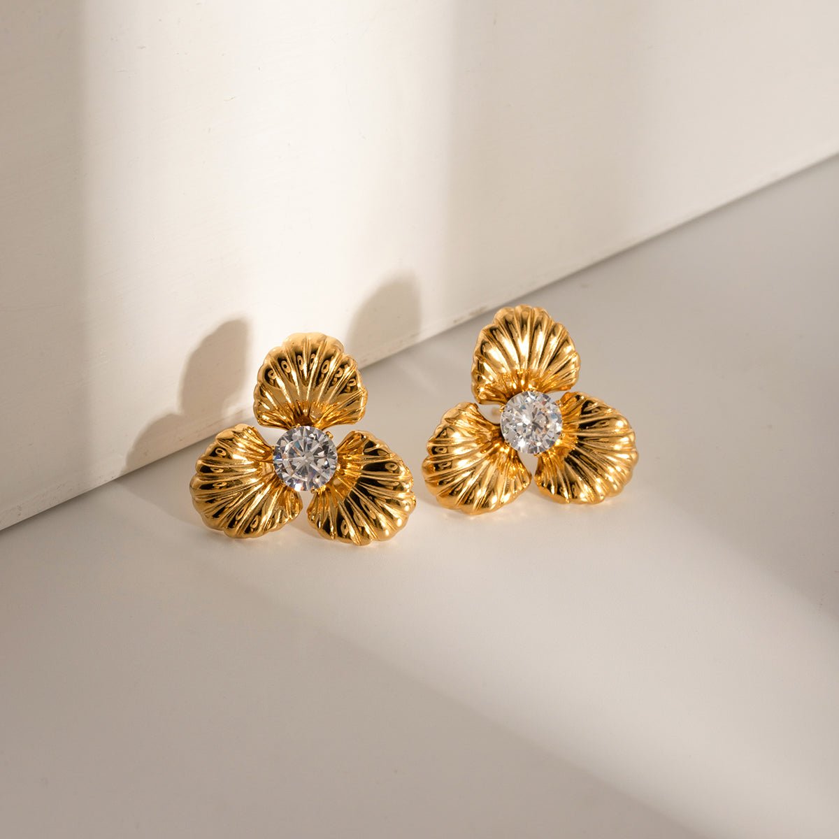 Beach Rose Co. - Gold Zircon Flower Shape Earrings