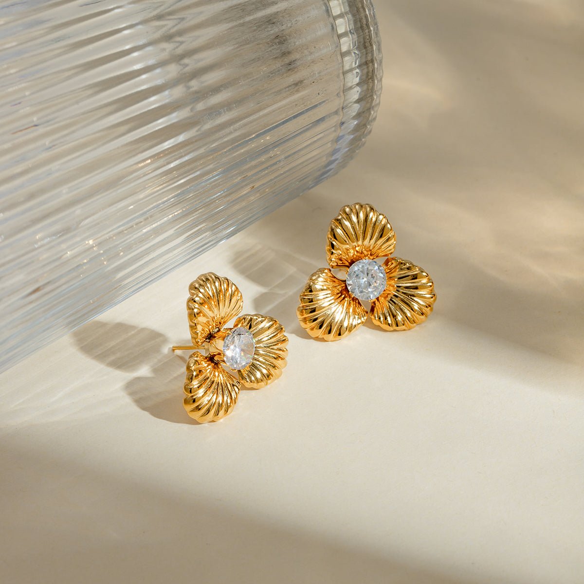 Beach Rose Co. - Gold Zircon Flower Shape Earrings