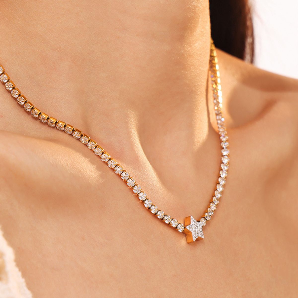 Beach Rose Co. - Gold Zircon Star Tennis Necklace