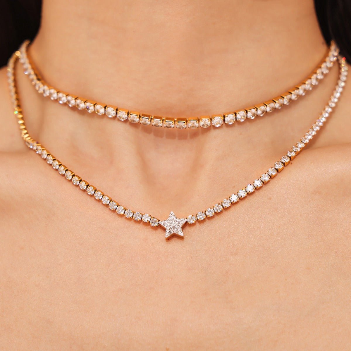 Beach Rose Co. - Gold Zircon Star Tennis Necklace