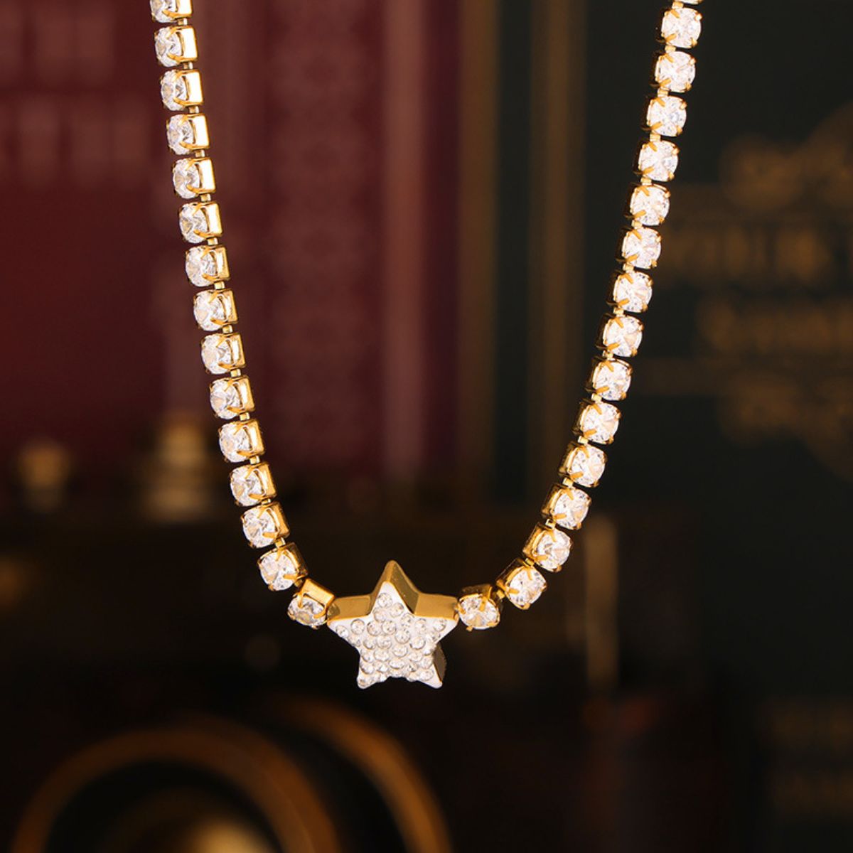 Beach Rose Co. - Gold Zircon Star Tennis Necklace