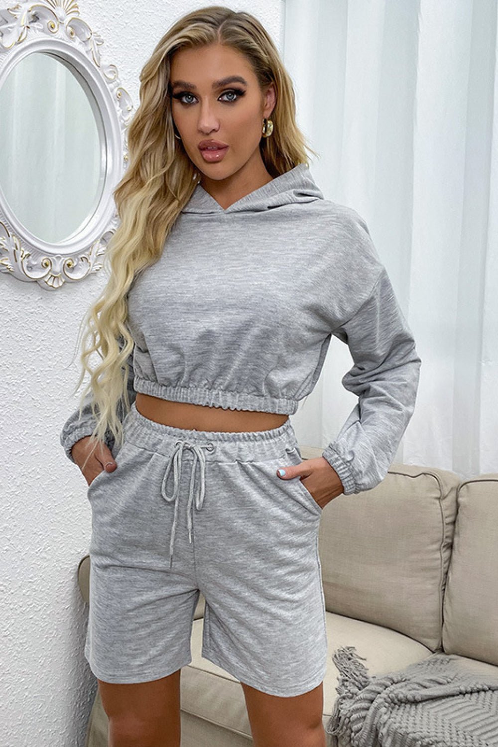 Beach Rose Co. - Gray Crop Hoodie and Shorts Set