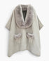 Beach Rose Co. gray kimono with a plush faux fur collar and matching faux fur pocket trim in a relaxed fit.