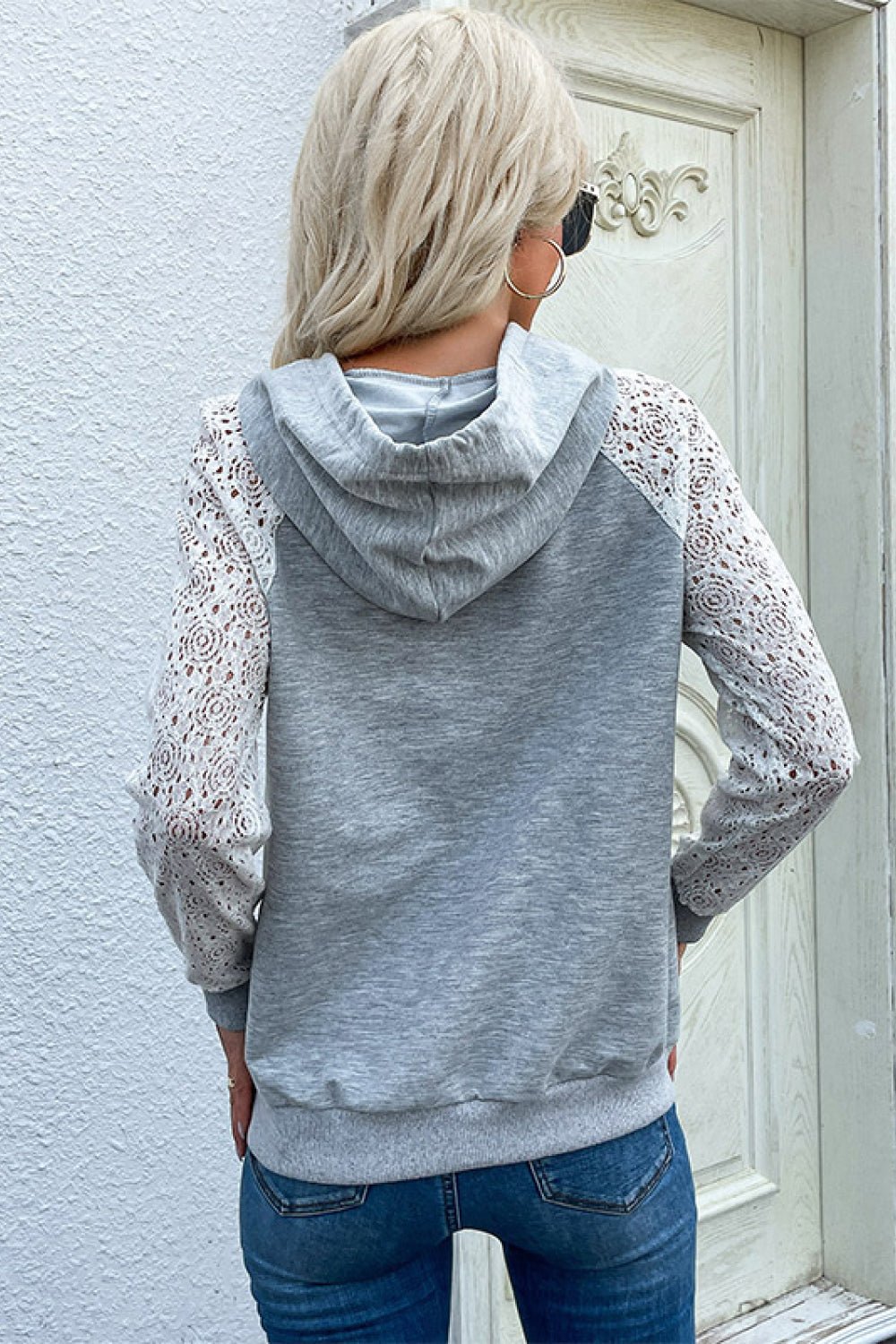 Beach Rose Co. - Gray Raglan Lace Sleeve Hoodie