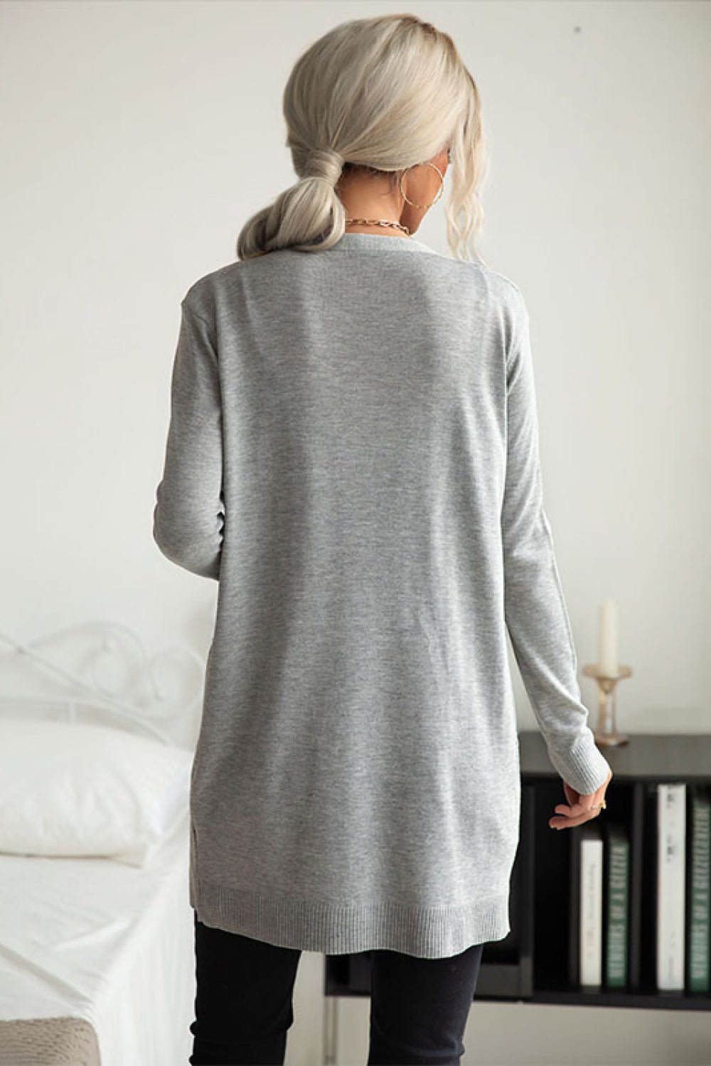 Beach Rose Co. - Gray Rib Knit Longline Open Front Cardigan