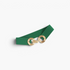 Beach Rose Co. green elastic waist belt with a gold-toned double circle alloy buckle and ridged detailing.