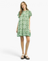 Beach Rose Co. green and cream floral mini dress with flutter sleeves, ruffled neckline, and gathered silhouette.