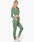 Beach Rose Co. green French terry three-piece set featuring a cropped cami, zip-up jacket, and tapered joggers.