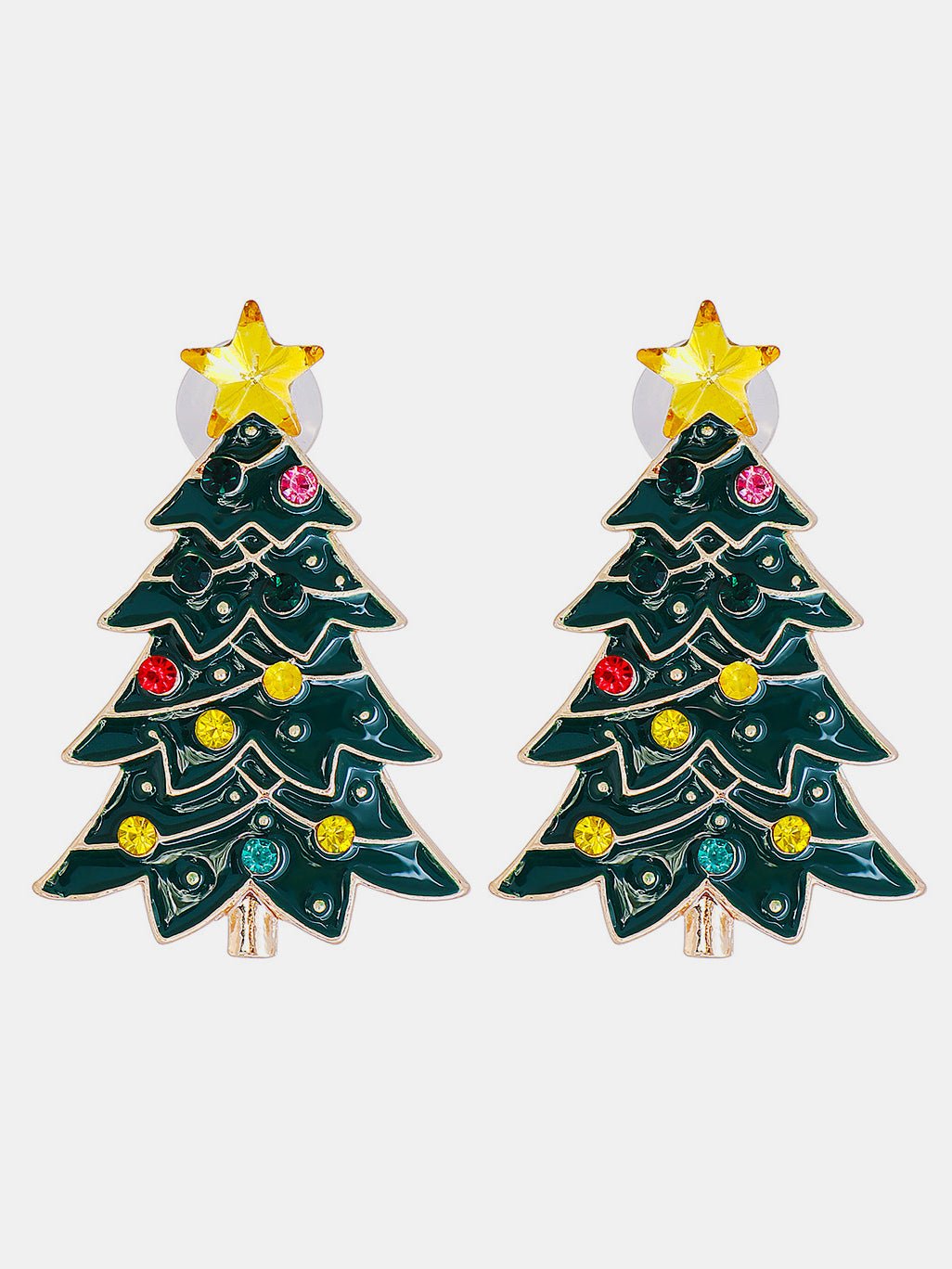 Beach Rose Co. - Green Inlaid Rhinestone Christmas Tree Earrings