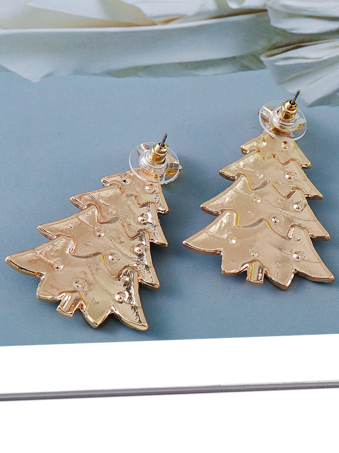 Beach Rose Co. - Green Inlaid Rhinestone Christmas Tree Earrings