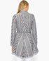 Beach Rose Co. grey wool blend cardigan featuring intricate cable knit patterns, an open back, and a tie belt waist.
