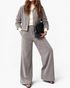 Beach Rose Co. grey corduroy two-piece set featuring a button-front jacket and wide-leg pants on a model.