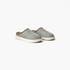 Beach Rose Co. Paula plush lined grey home slippers with thick white soles and decorative brown stitched trim.