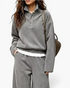 Beach Rose Co. grey ribbed two-piece set with a collared button-placket top and wide leg pants on a model.