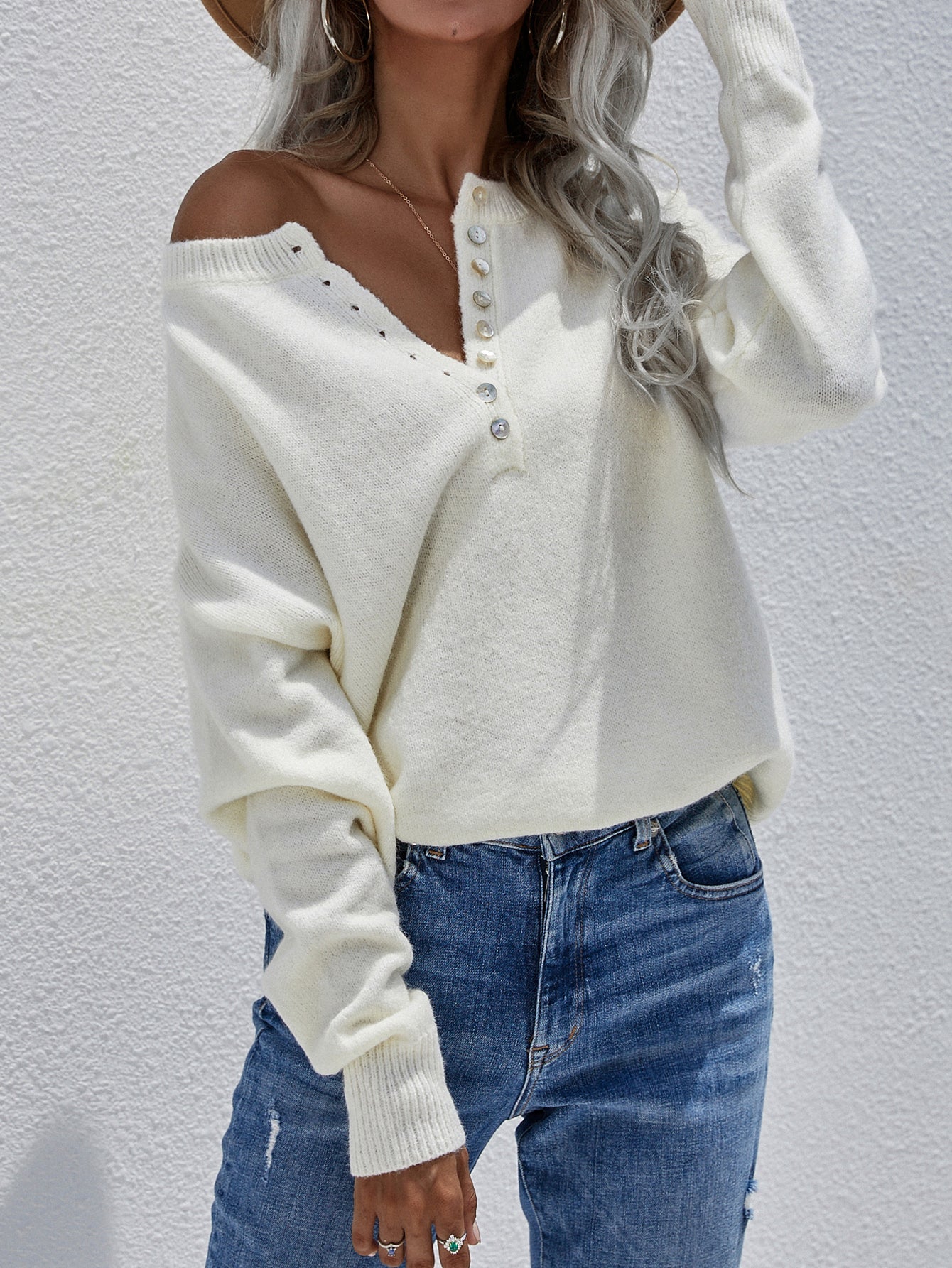 Beach Rose Co. - Half Button Long Sleeve Henley Sweater