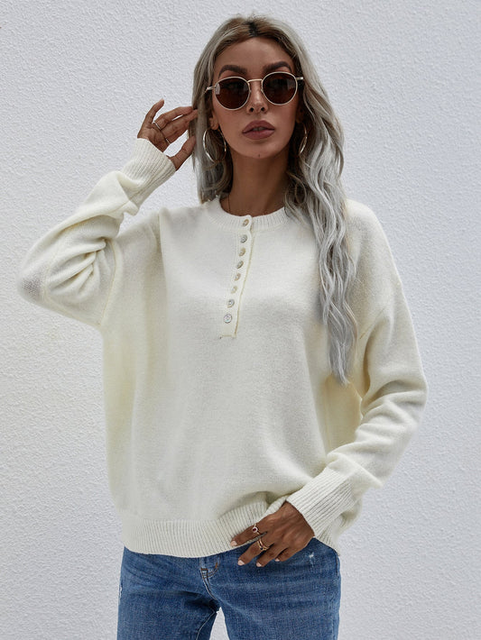 Beach Rose Co. - Half Button Long Sleeve Henley Sweater