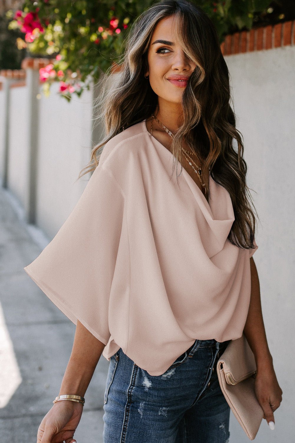 Beach Rose Co. - Half Sleeve Draped Blouse