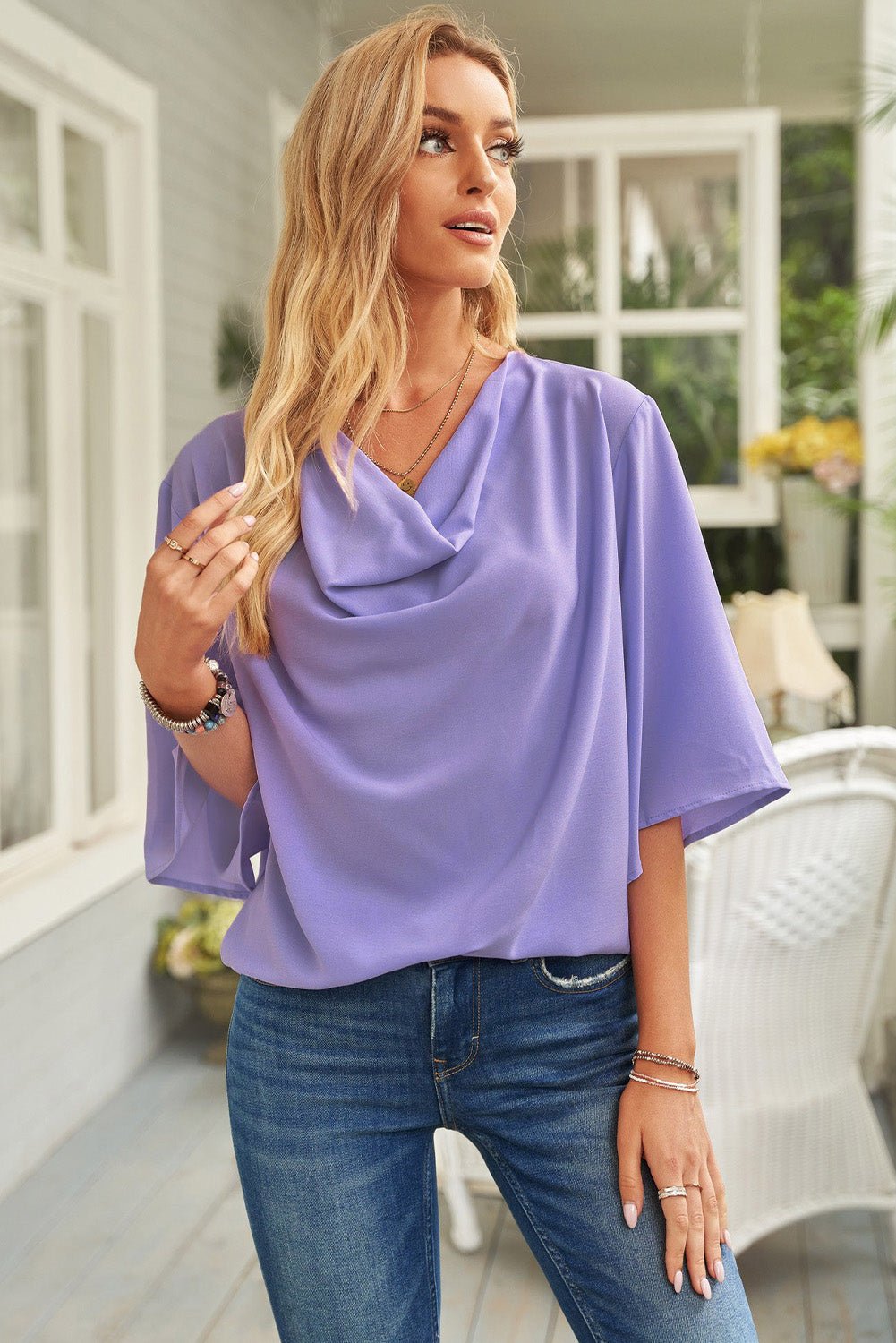 Beach Rose Co. - Half Sleeve Draped Blouse