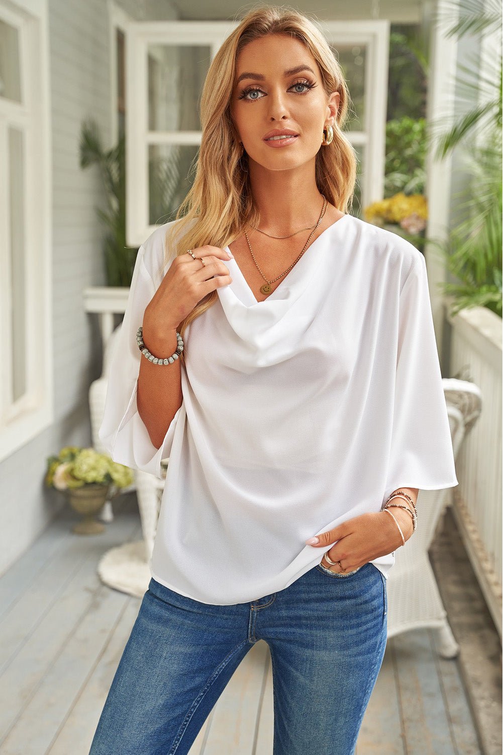 Beach Rose Co. - Half Sleeve Draped Blouse