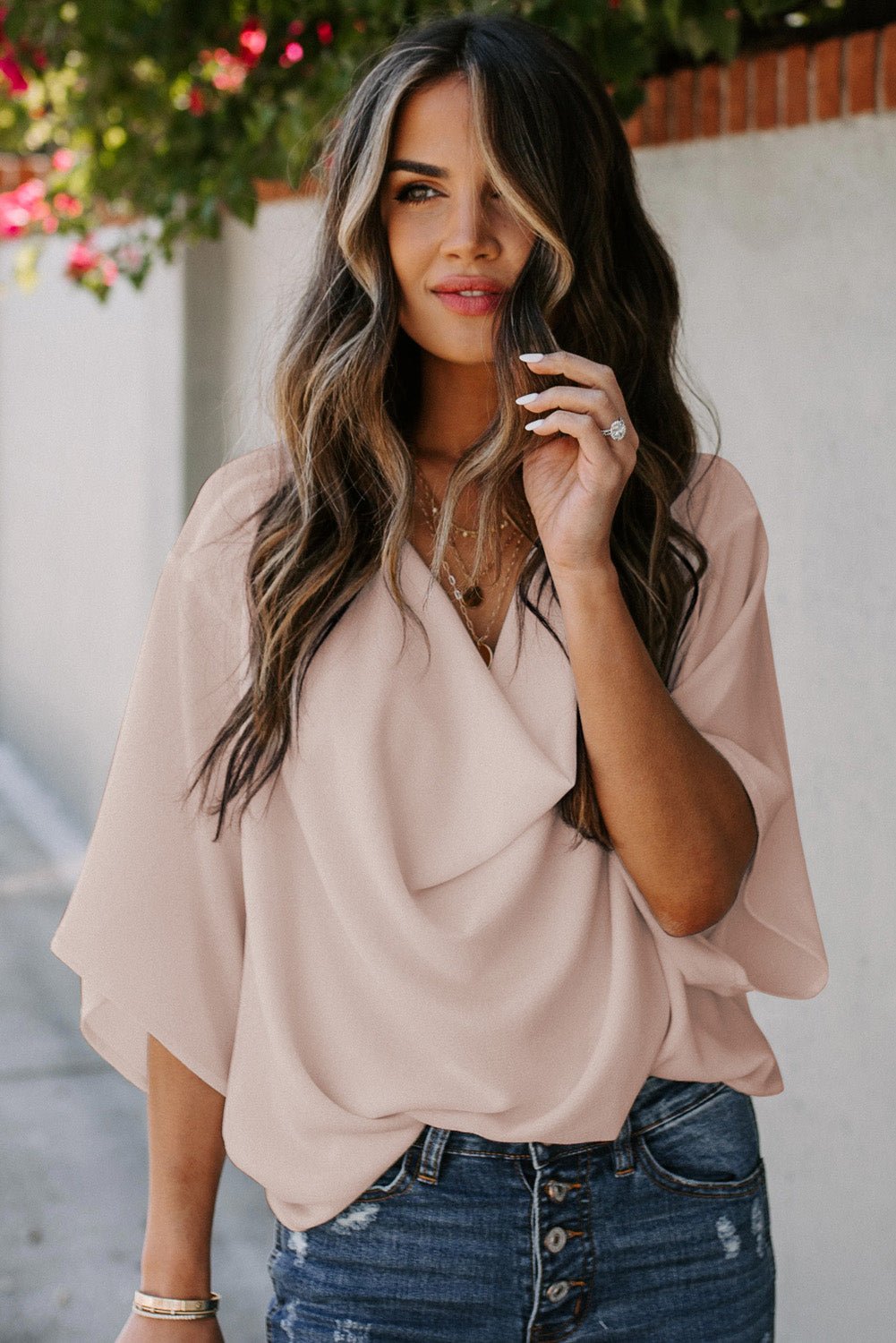 Beach Rose Co. - Half Sleeve Draped Blouse