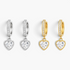 Beach Rose Co. heart drop huggie earrings with cubic zirconia stones in gold and rhodium finishes.
