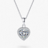 Beach Rose Co. silver heart-shaped moissanite pendant necklace with a zircon halo on a delicate sterling silver chain.