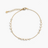 Beach Rose Co. gold chain bracelet featuring delicate heart-shaped pearl beads and a lobster clasp with an extender.