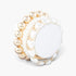 Beach Rose Co. multi heart stone beaded bracelet with cream hearts and gold-plated metal beads on a white background.