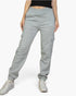 Beach Rose Co. heather gray sweatpants with side cargo pockets, drawstring waist, and cuffed ankles on a model