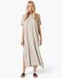 Beach Rose Co. heather gray maxi dress with short sleeves, round neckline, and side slits on a blonde model.