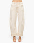 Beach Rose Co. high-rise barrel-leg jeans in a neutral beige tone with western-inspired curved seam detailing.