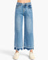 Beach Rose Co. high-rise wide-leg cropped jeans in light blue denim with a frayed released hem and tummy control.