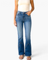 Beach Rose Co. medium wash high-rise flare jeans with dark indigo pointed Western seaming and five-pocket styling.